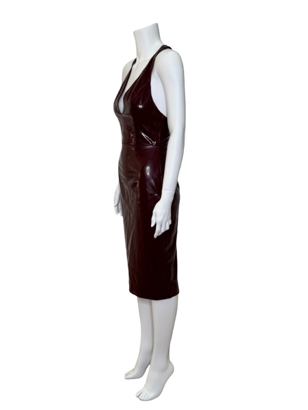 NWT House of CB Burgundy Patent Effect Plunge Bodycon Midi Dress Size S - Picture 4 of 9